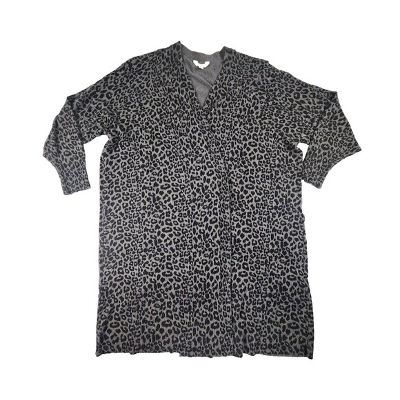 Terra & Sky Sweaters - Terra Sky Cardigan Womens 3X Open Front Black and Gray Leopard Print